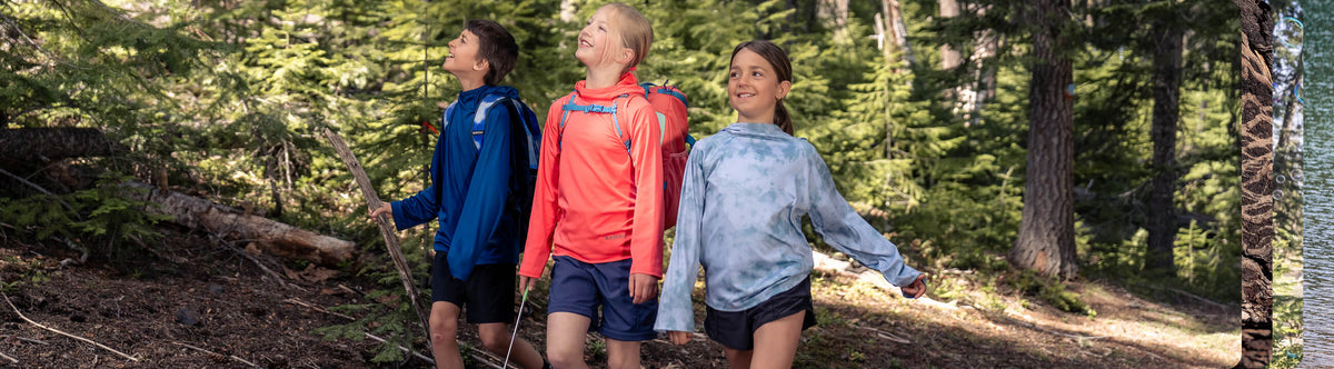 Kids Hiking in BlackStrap sun shirts