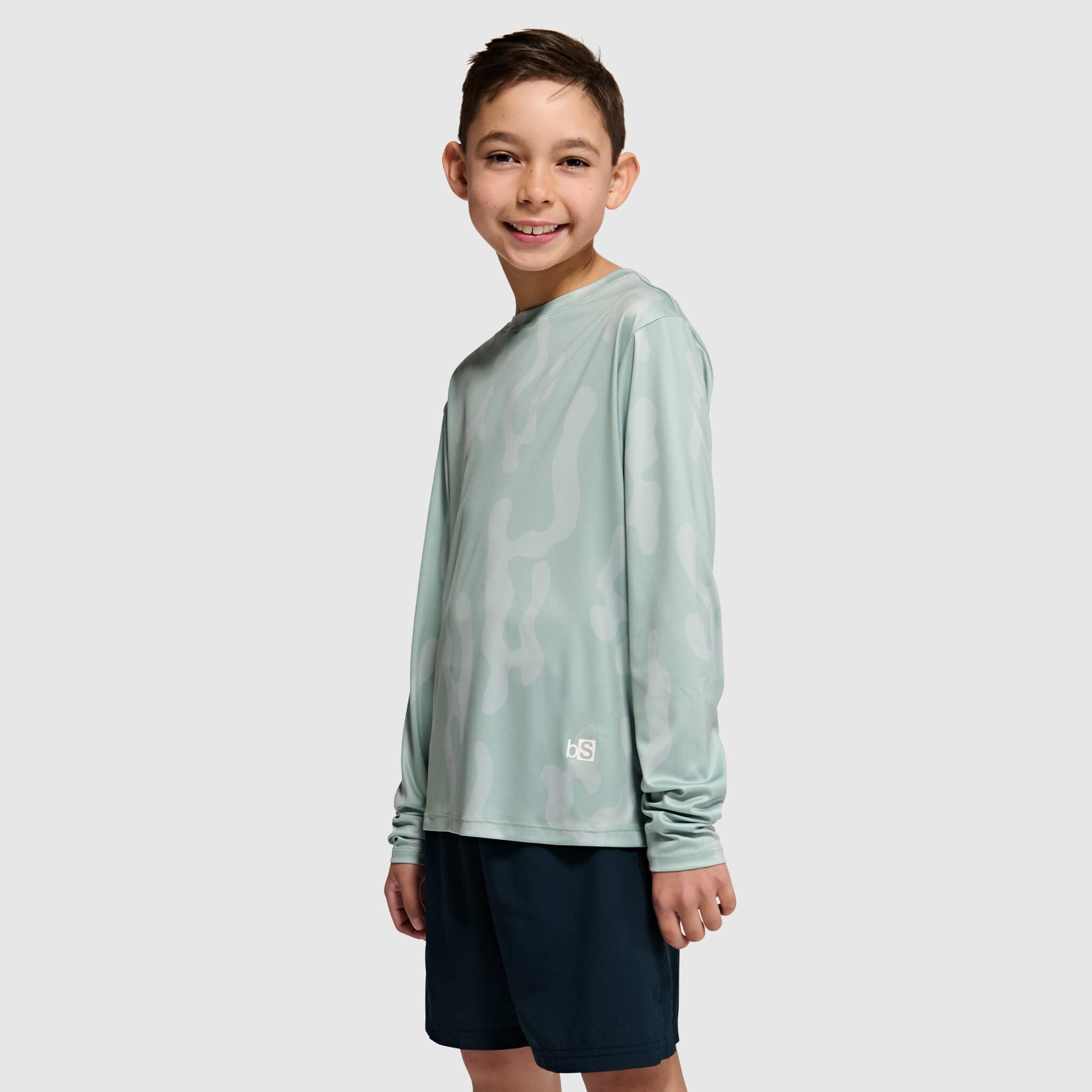 Big Kids' Brackish Crewneck Long Sleeve BlackStrap #color_corally spruce