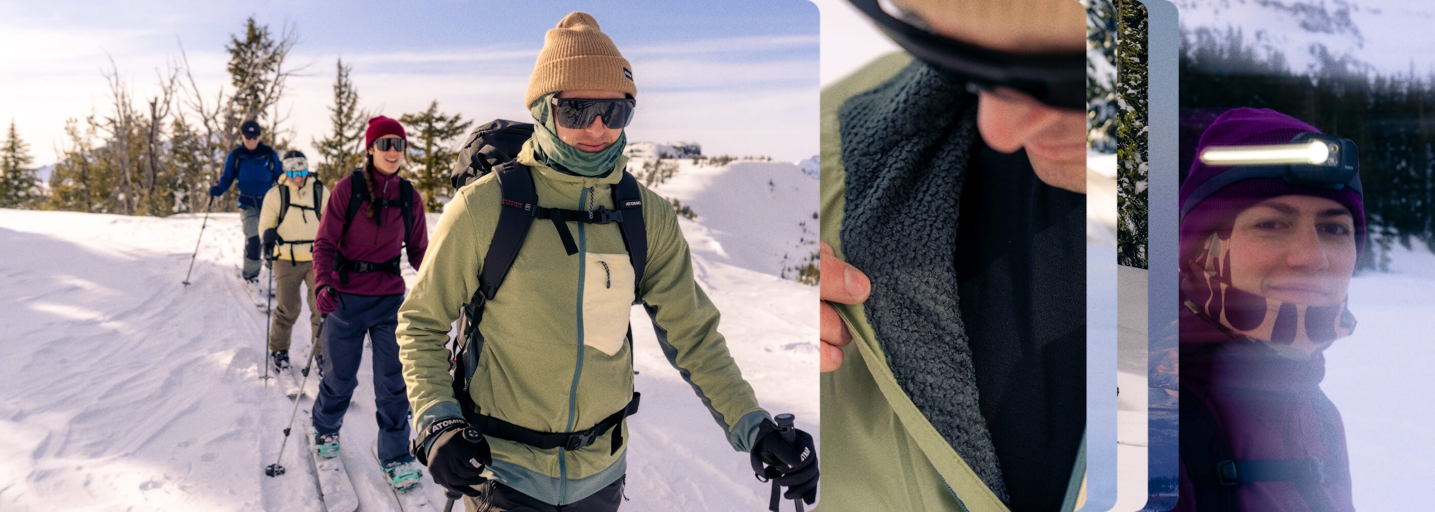 Two friends on a cross country adventure on their ski's wearing their BlackStrap Mid Layers