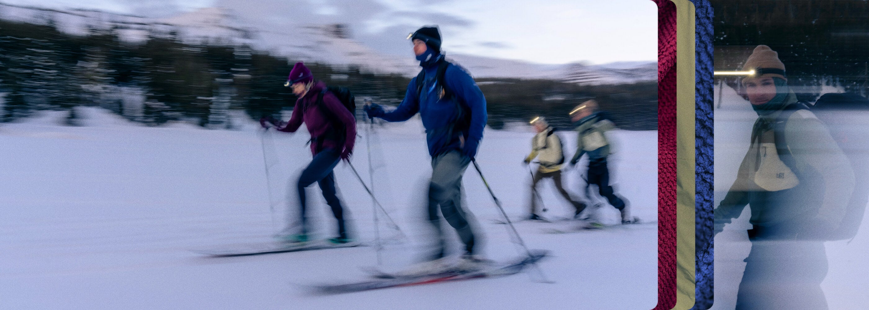 Four friends in the flowstate tracking across the back country.