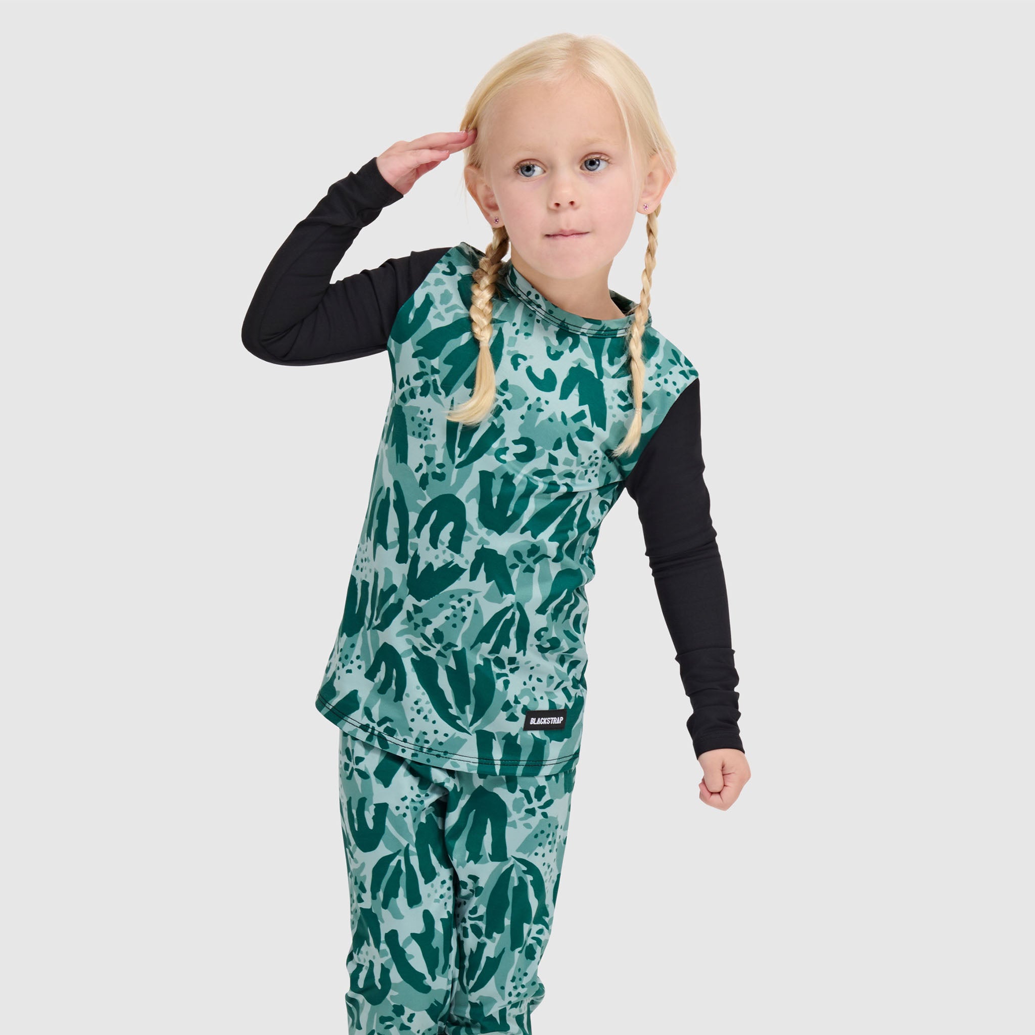 Kids' Little Pine Crewneck Long Sleeve BlackStrap #color_tracked evergreen