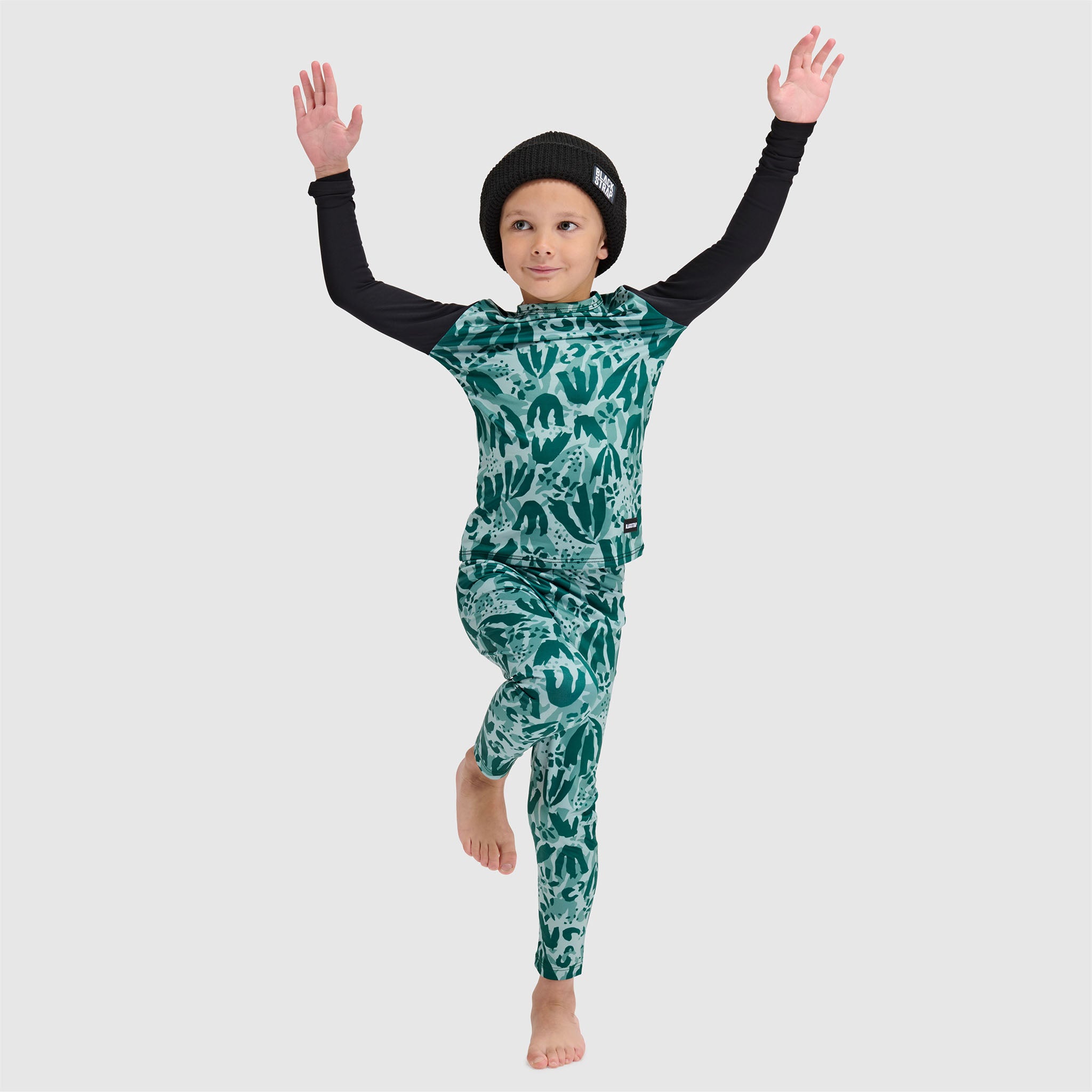 Kids' Little Pine Crewneck Long Sleeve BlackStrap #color_tracked evergreen