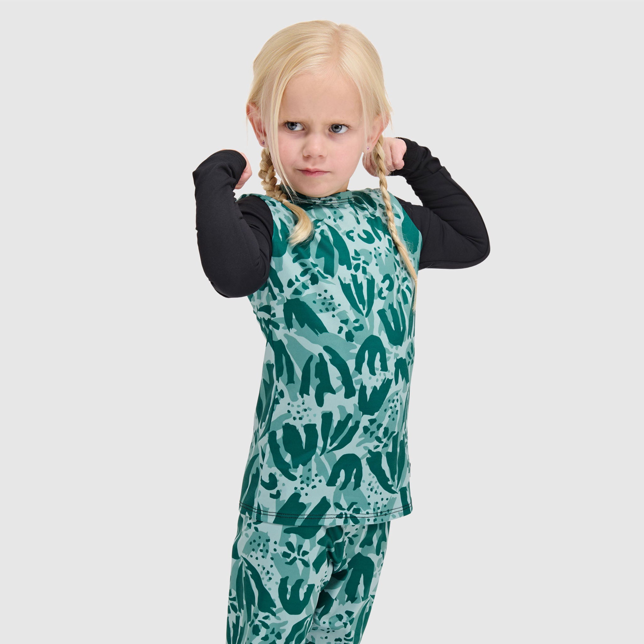 Kids' Little Pine Crewneck Long Sleeve BlackStrap #color_tracked evergreen
