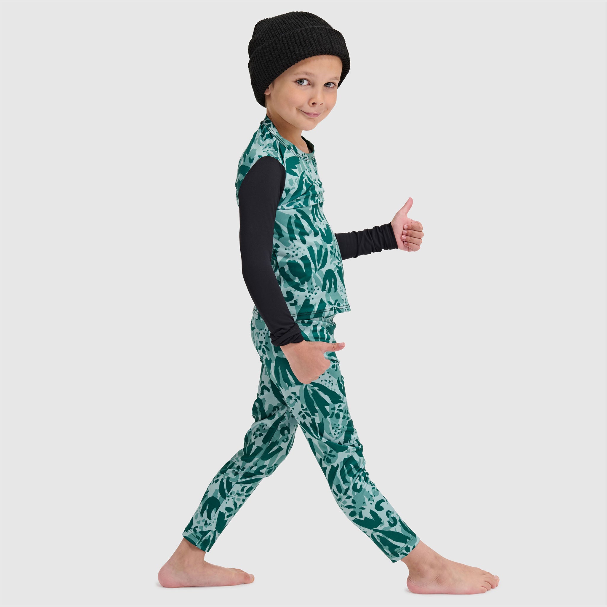 Kids' Little Pine Crewneck Long Sleeve BlackStrap #color_tracked evergreen