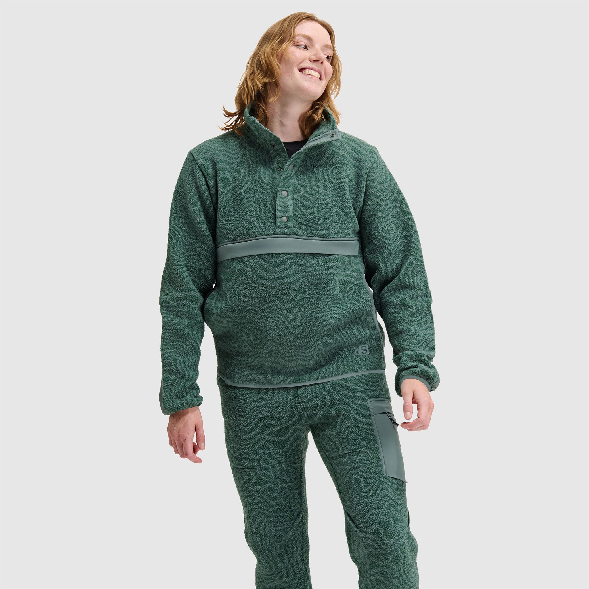 BlackStrap Women's Caldera Sherpa Fleece Half Snap Pullover #color_inprint-obsidian