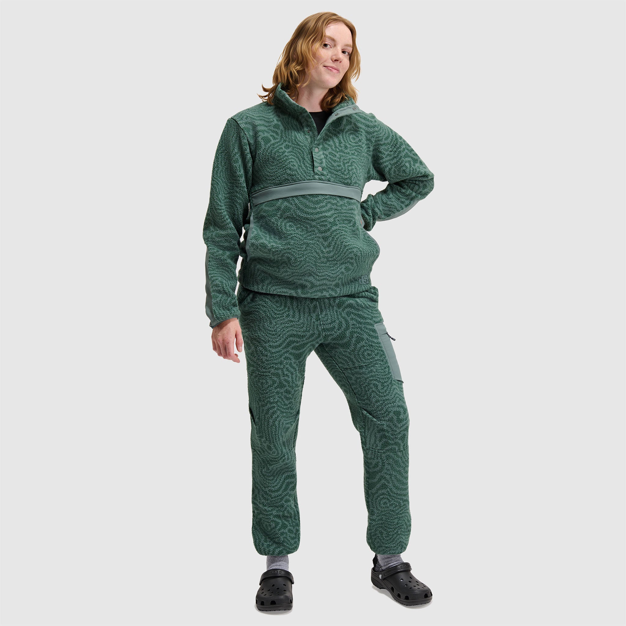 BlackStrap Women's Caldera Sherpa Fleece Half Snap Pullover #color_inprint-obsidian