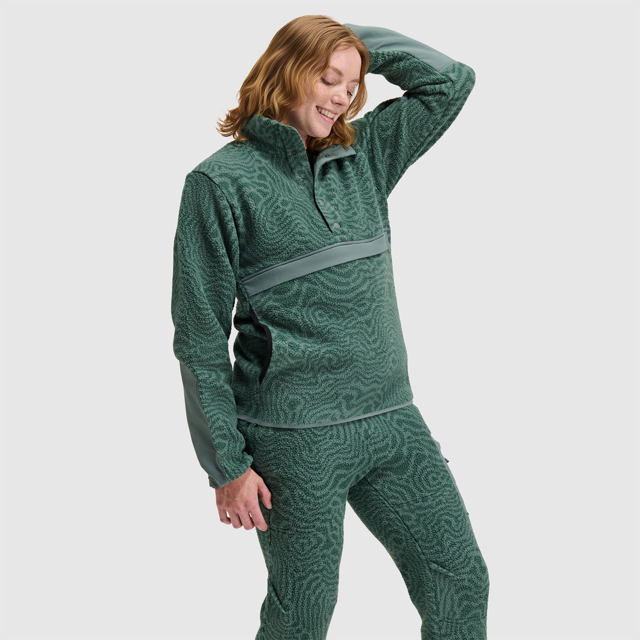 BlackStrap Women's Caldera Sherpa Fleece Half Snap Pullover #color_inprint-obsidian