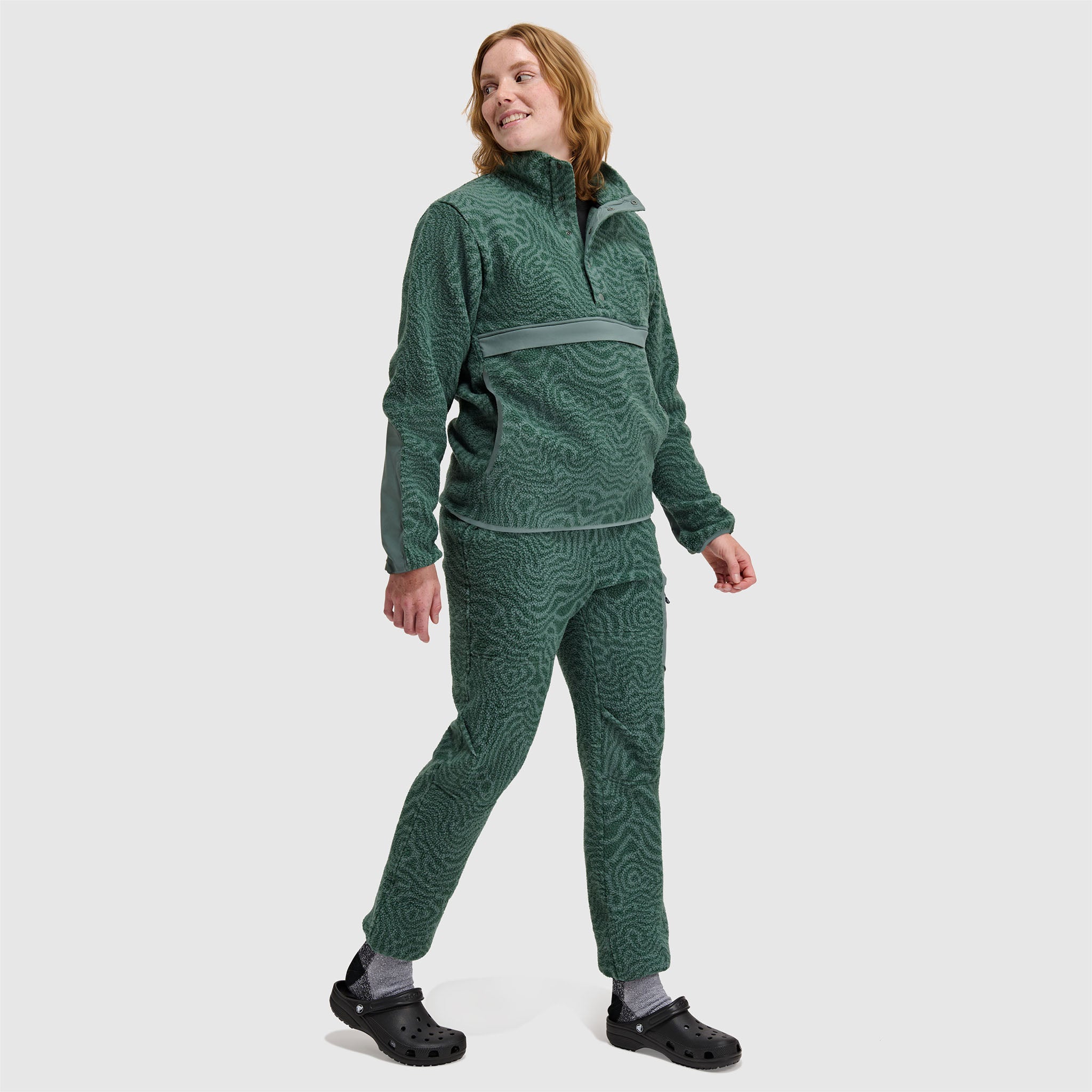 BlackStrap Women's Caldera Sherpa Fleece Half Snap Pullover #color_inprint-obsidian