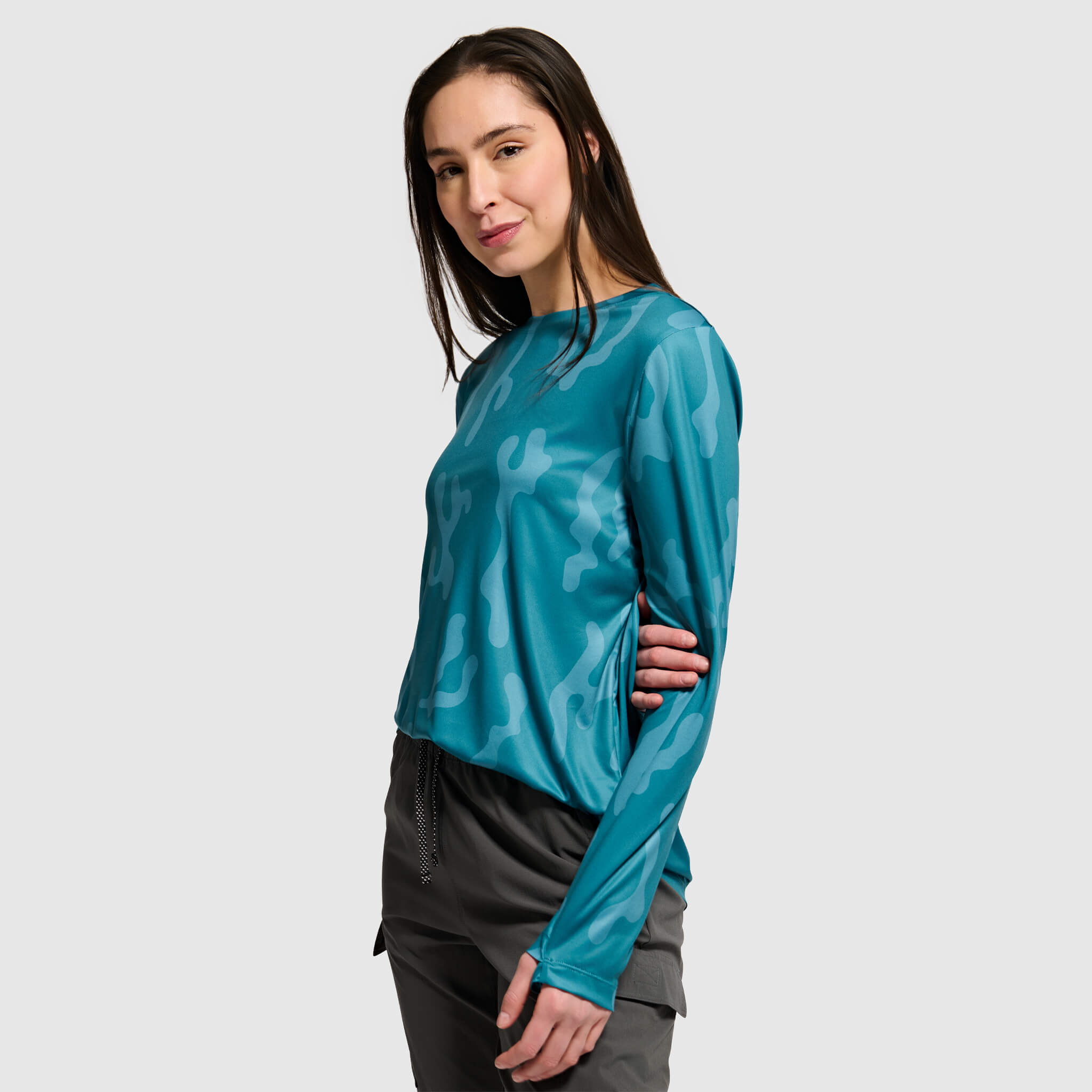 Women's Brackish Crewneck Long Sleeve BlackStrap #color_corally surge