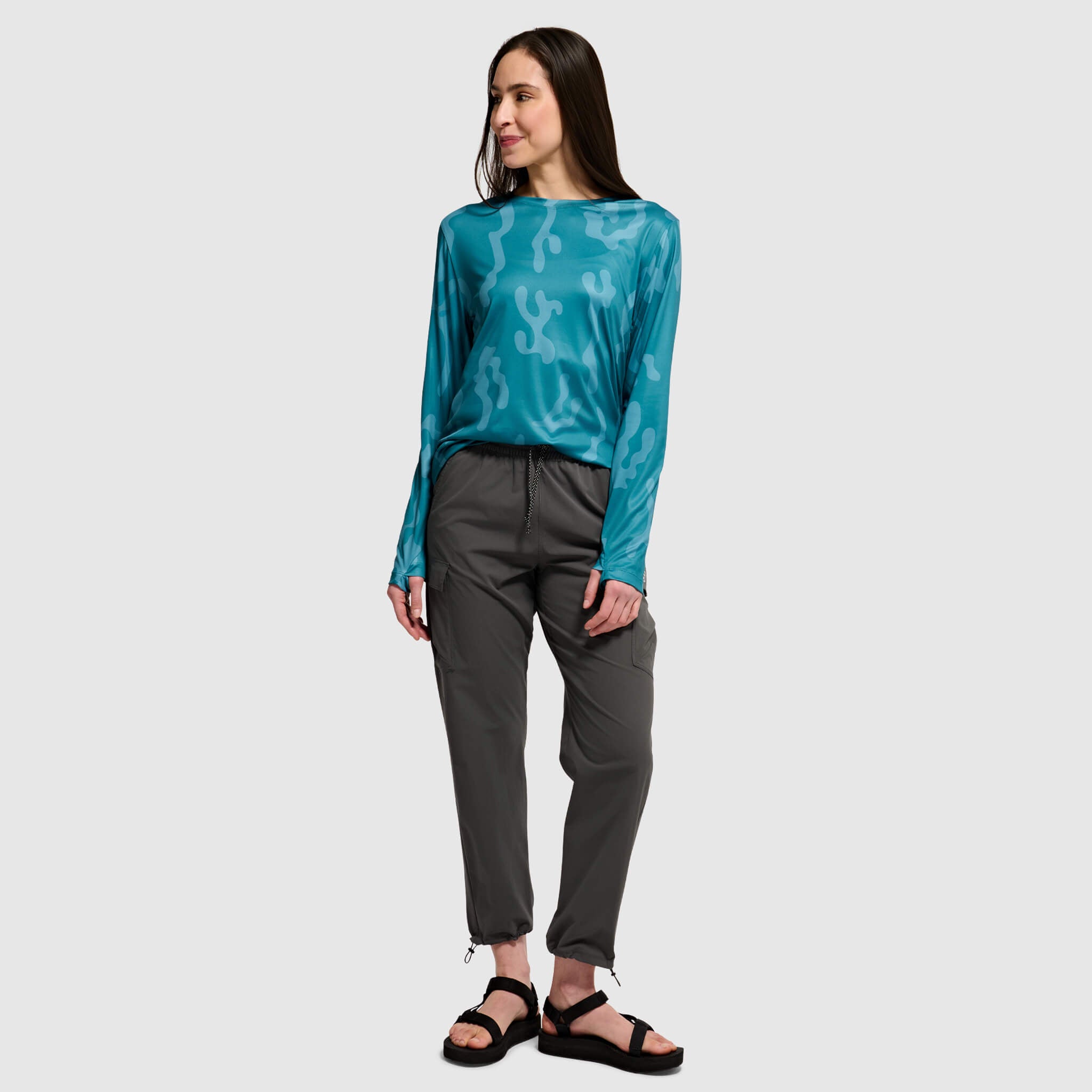 Women's Brackish Crewneck Long Sleeve BlackStrap #color_corally surge