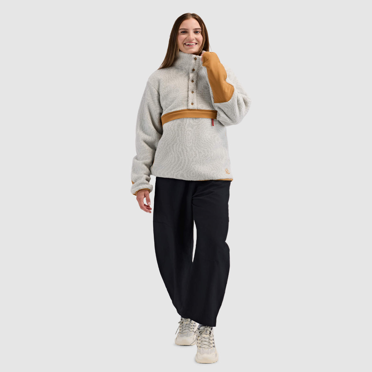 BlackStrap Women's Caldera Sherpa Fleece Half Snap Pullover #color_inprint ash