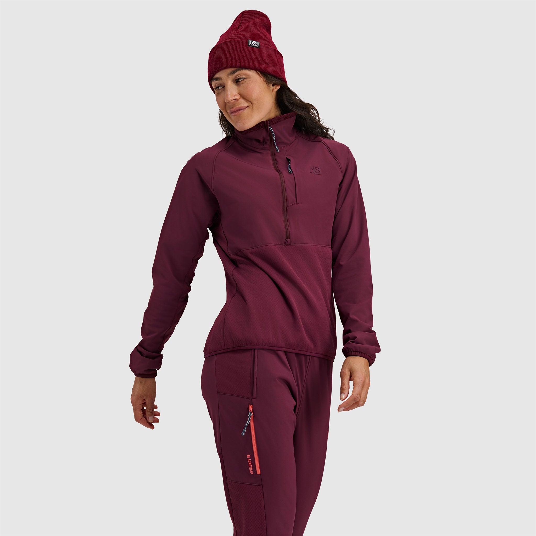 BlackStrap Women's Tribrid Grid Fleece Half Snap Pullover #color_cherry