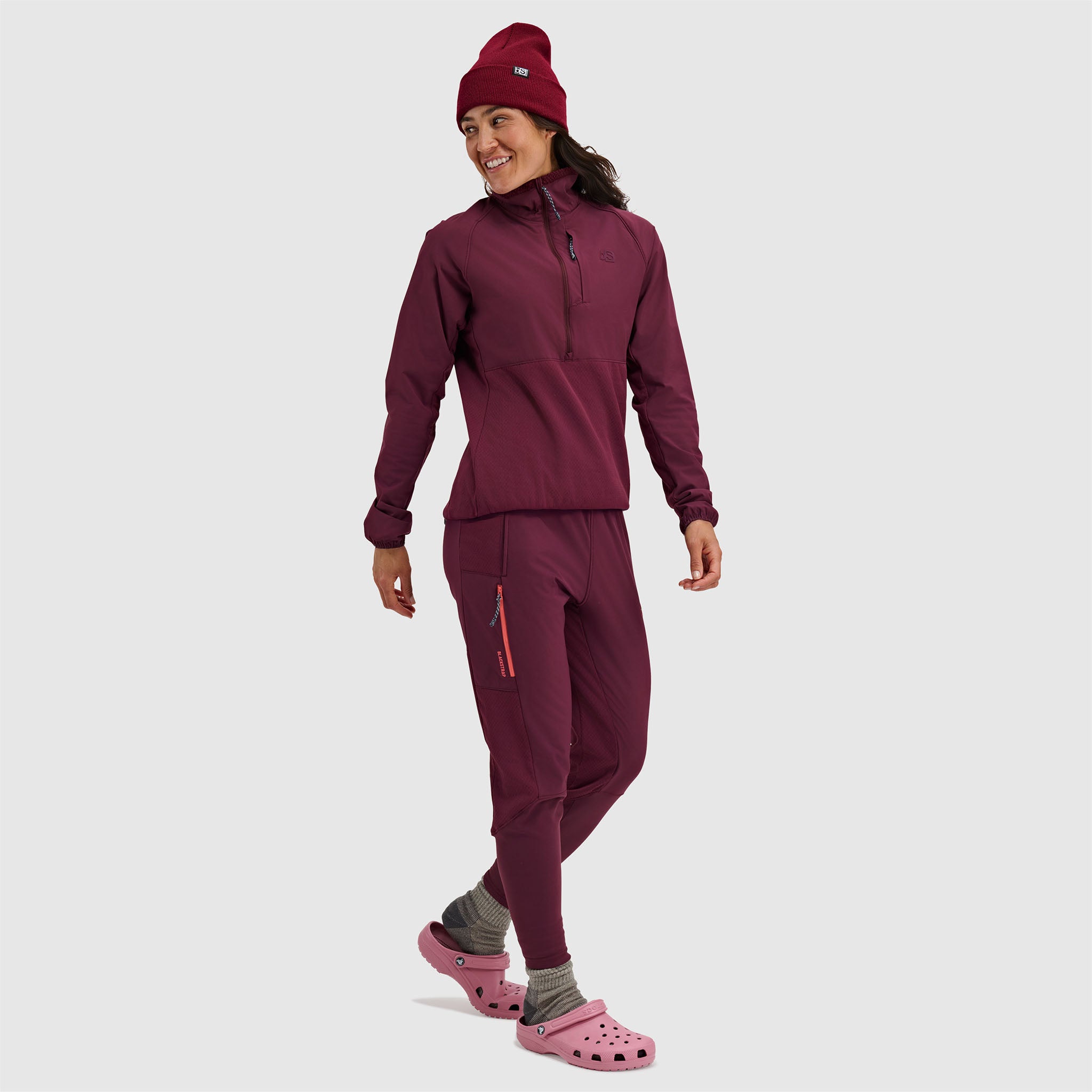 BlackStrap Women's Tribrid Grid Fleece Half Snap Pullover #color_cherry