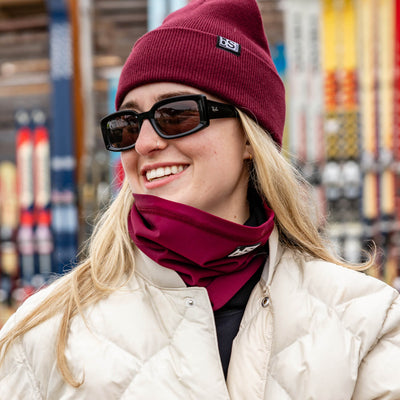 Female enjoying her time looking for new skis