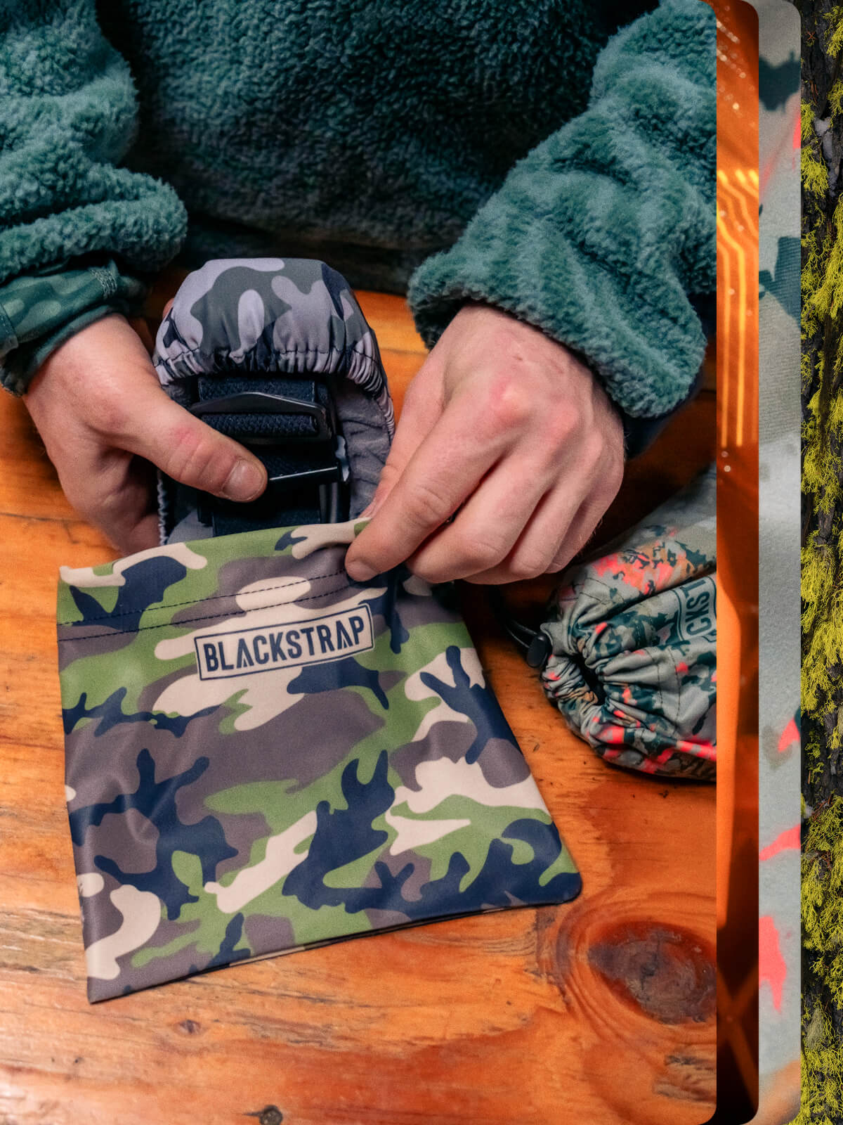 BlackStrap stuff sack being shown by putting in gogle covers into the sack.