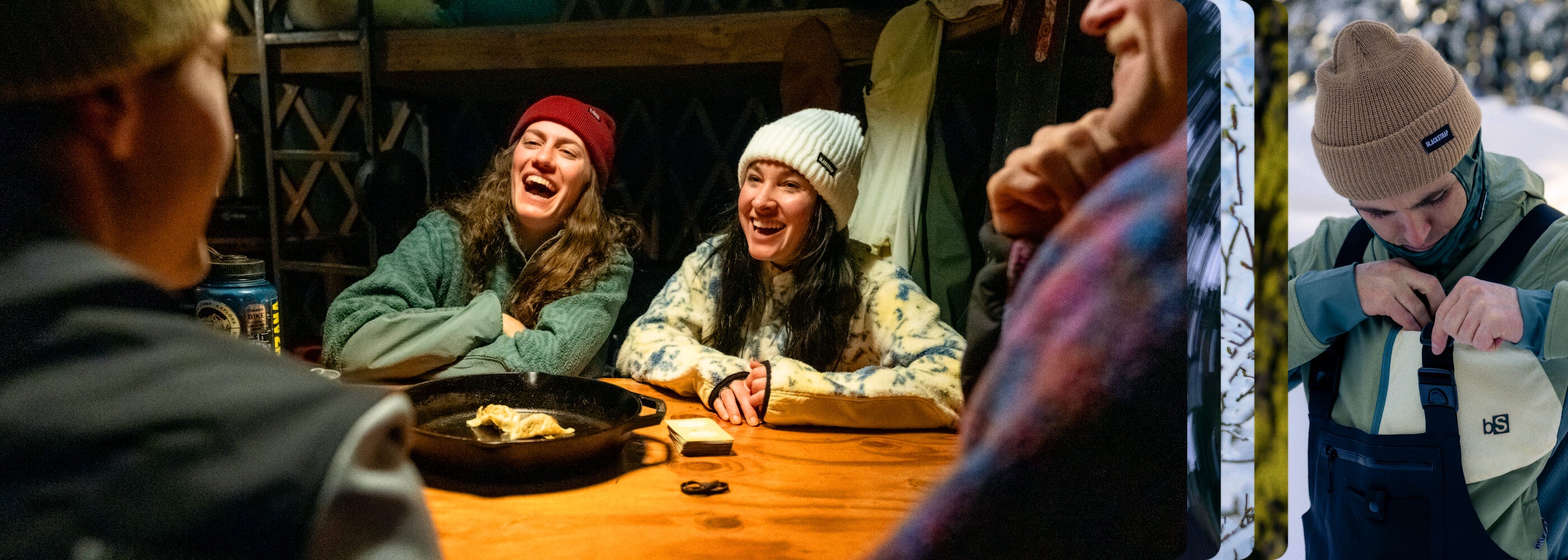 Blackstrap beanies being showcased as the perfect item to keep you comfortable with friends.