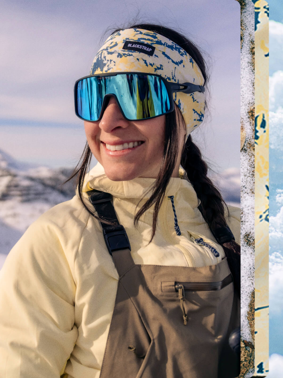 A female wearing her headband while taking a break to enjoy the view.