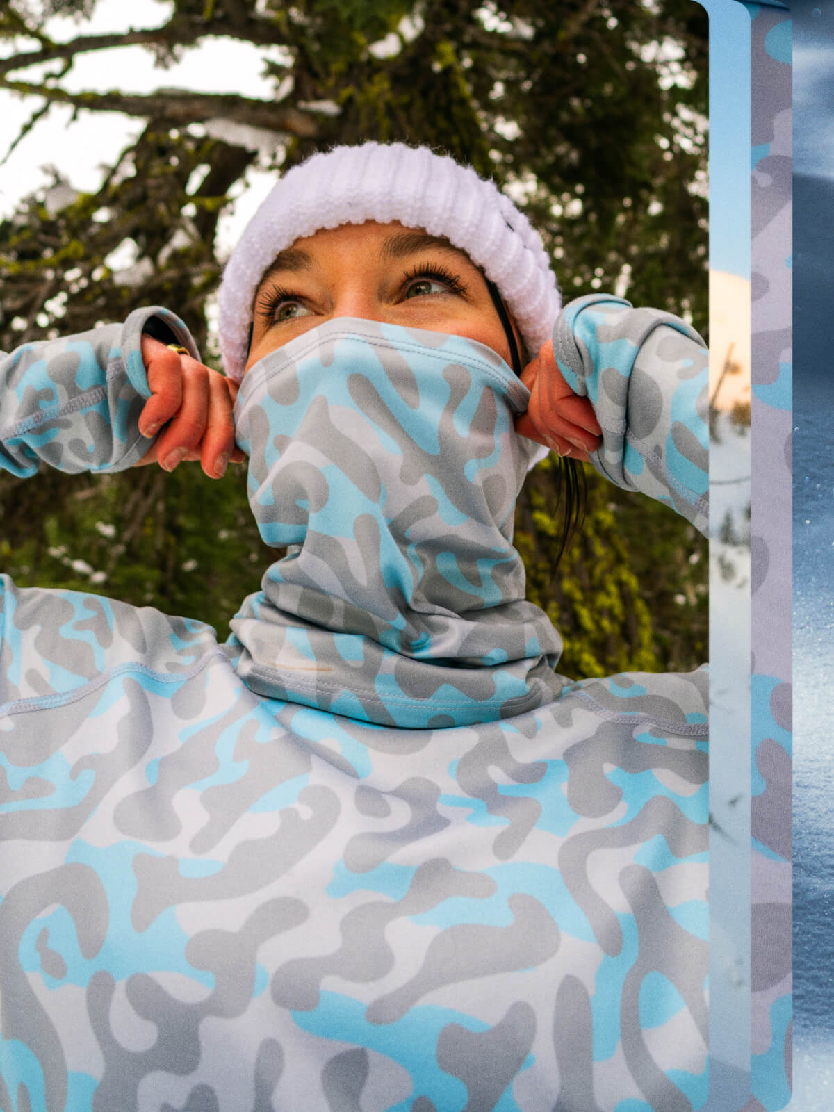 Blackstrap neck gaiter being warn with a matching baselayer