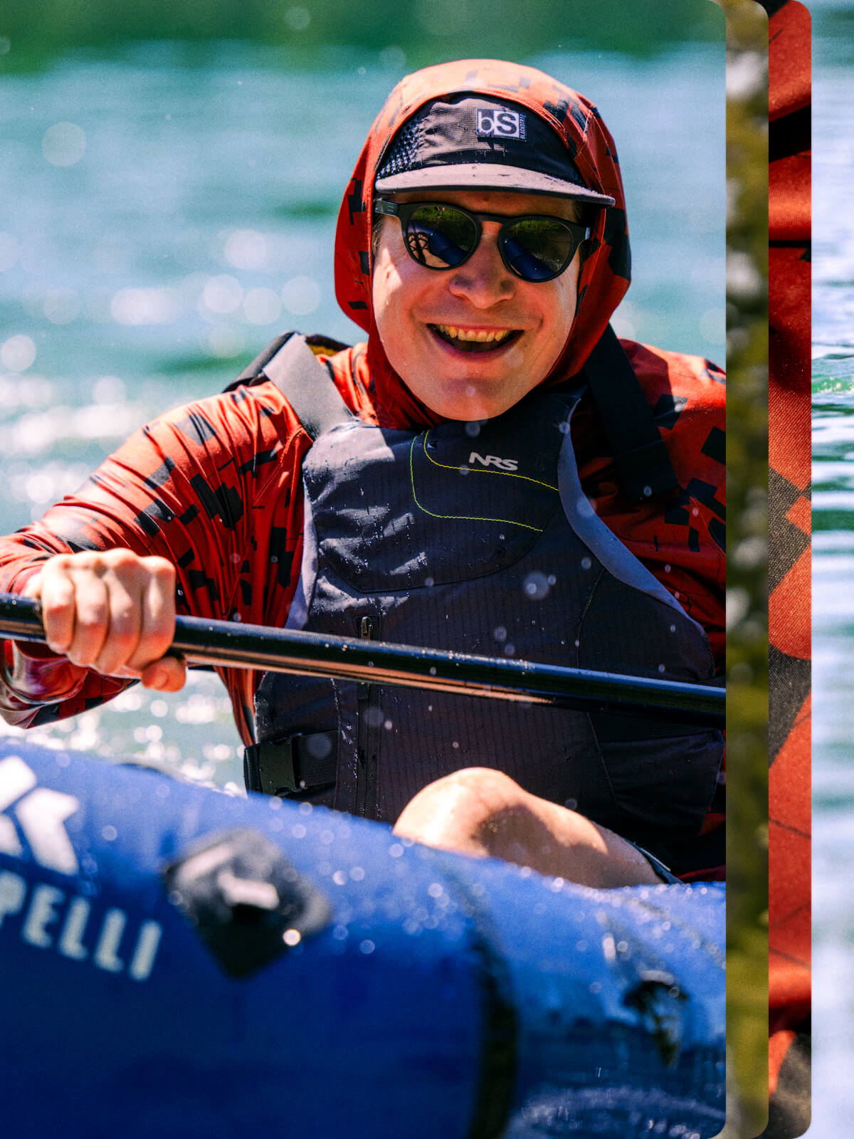 Man enjoying his time paddling and staying protected from the sun with his brackish sun shirt.
