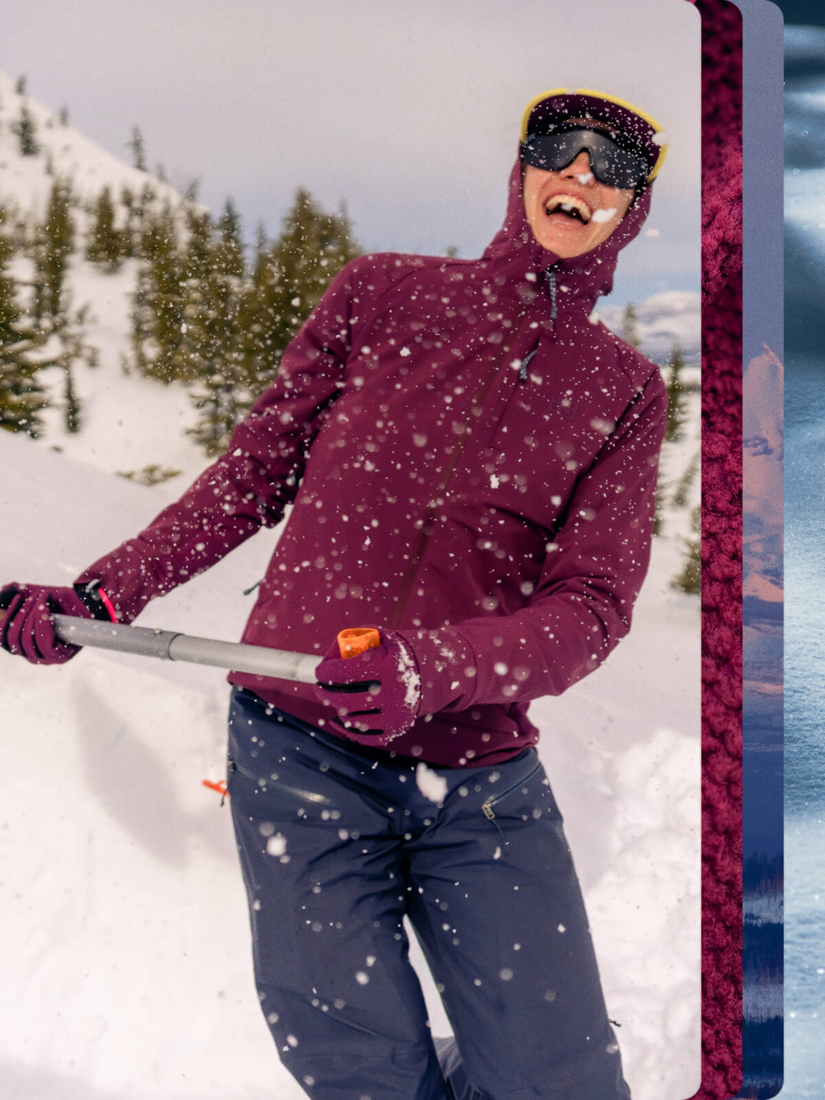 Woman throwing snow plaing around in her new Tribrid full zip jacket.