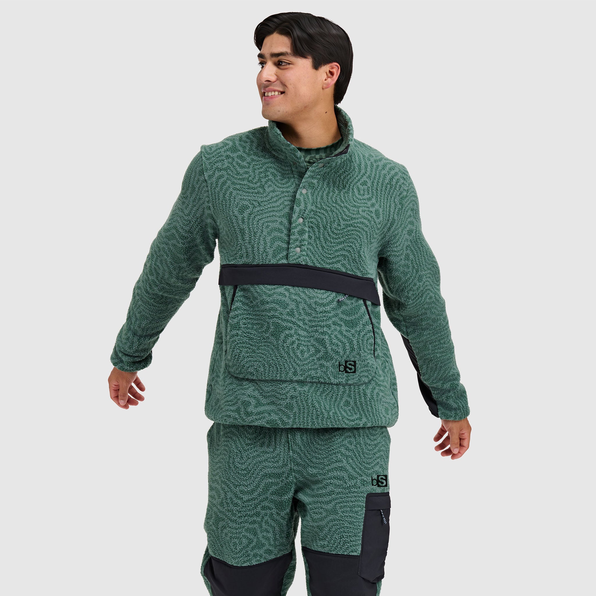 BlackStrap Mens Caldera Sherpa Fleece Half Snap #color_inprint-obsidian