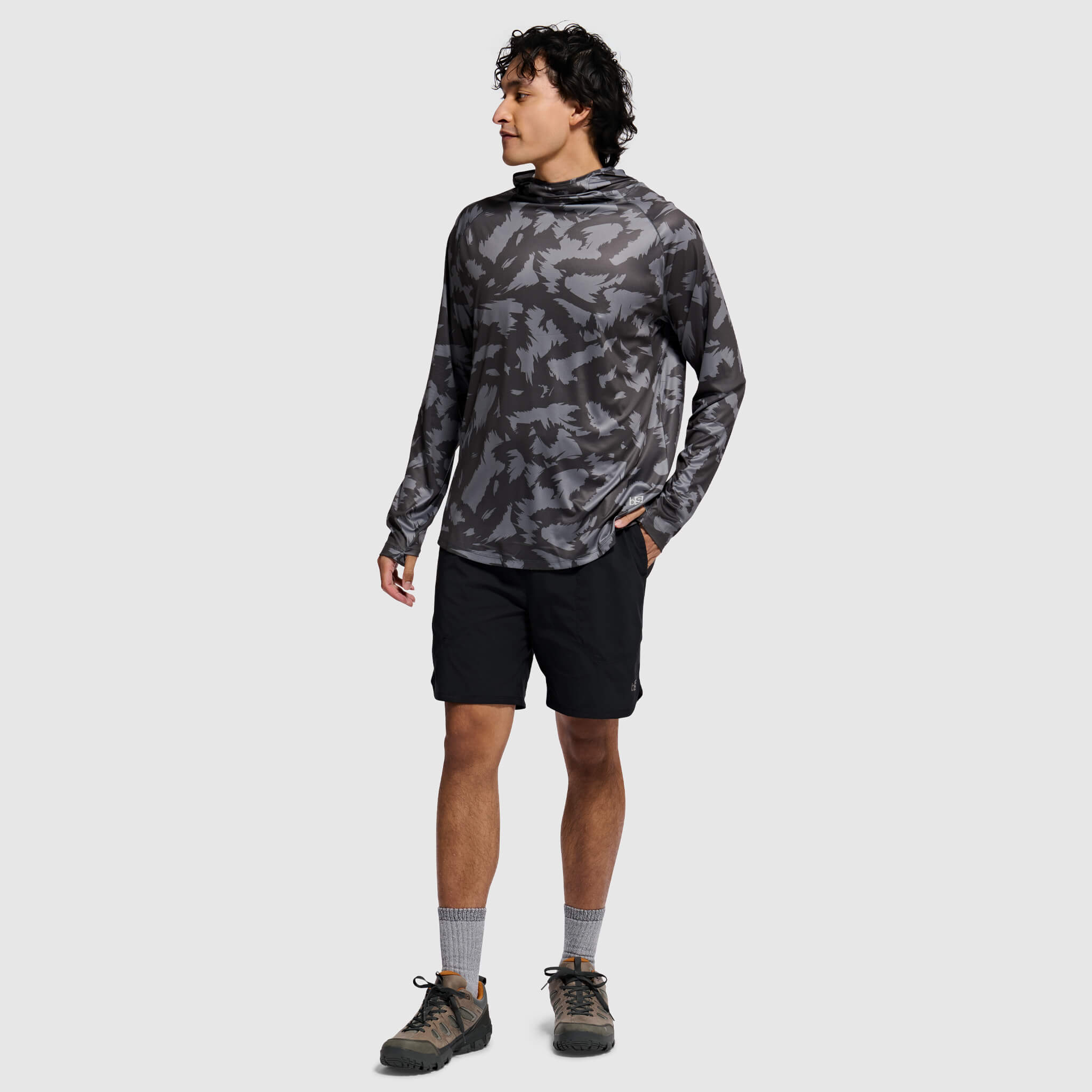 BlackStrap Men's Evap Short paired with the Brackish Sun Hoodie Slash Smoldered #color_black