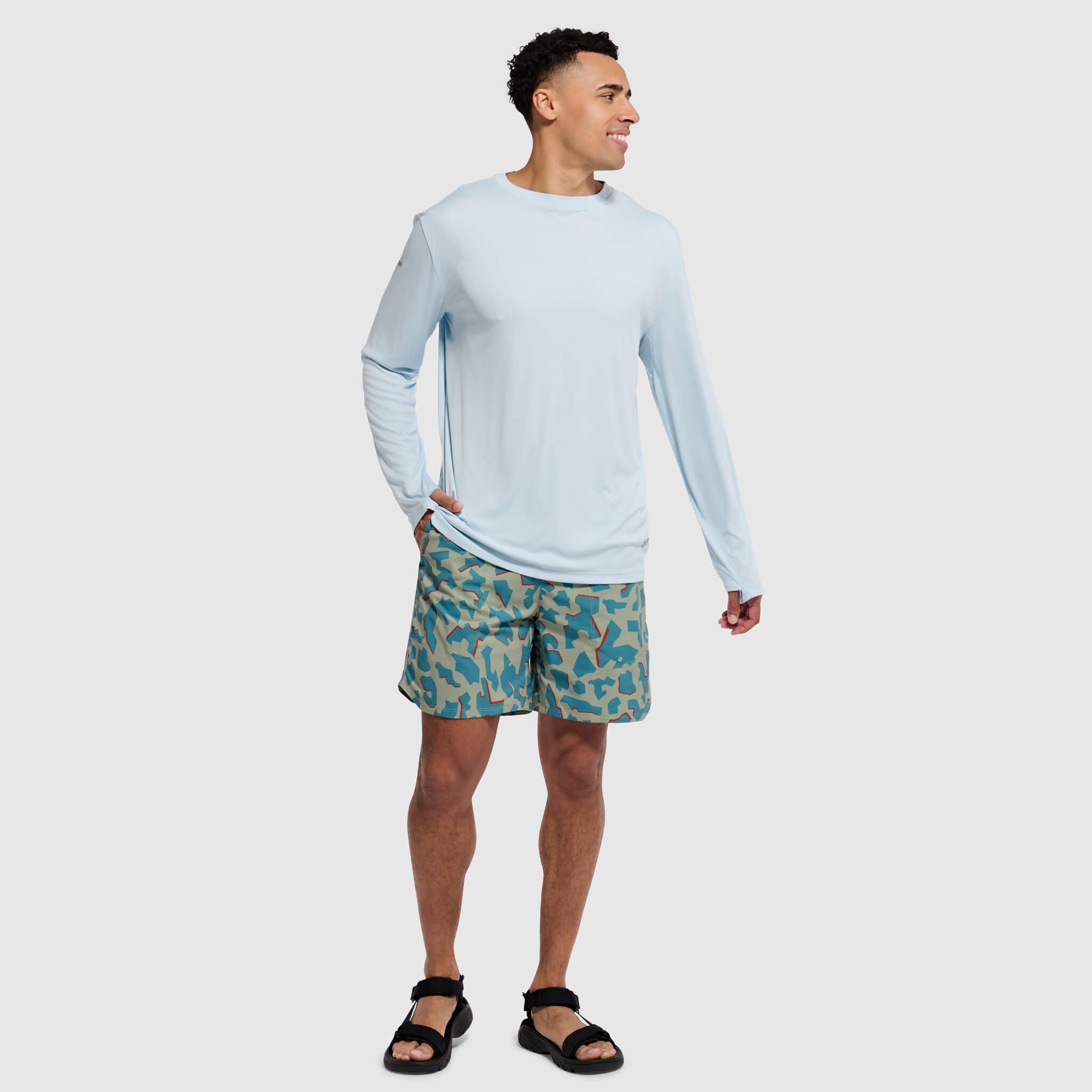 BlackStrap Men's Evap Short paired with the Brackish Crew sun shirt Stratus #color_dimentical sagebrush