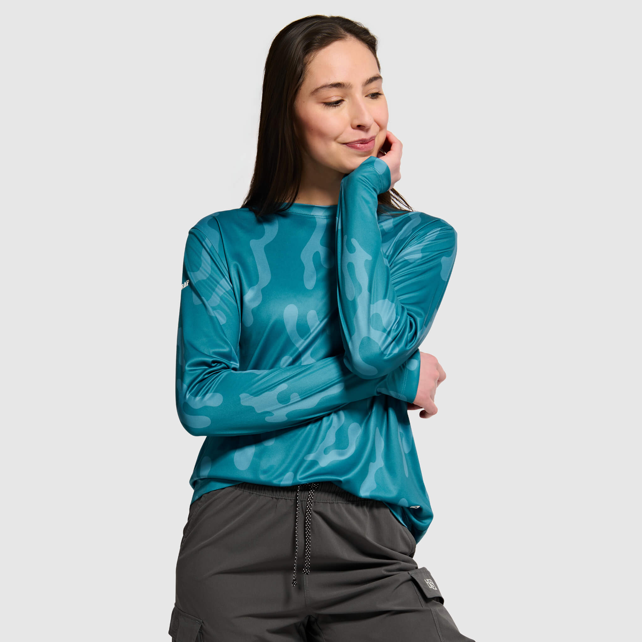 Women's Brackish Crewneck Long Sleeve BlackStrap #color_corally surge