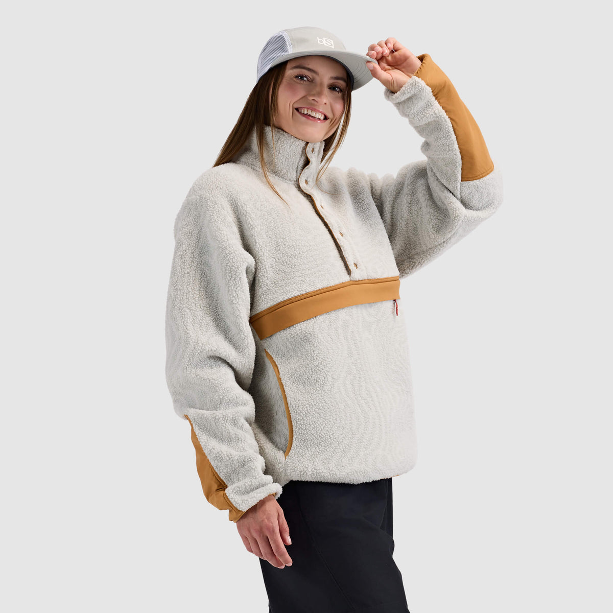 BlackStrap Women's Caldera Sherpa Fleece Half Snap Pullover #color_inprint ash