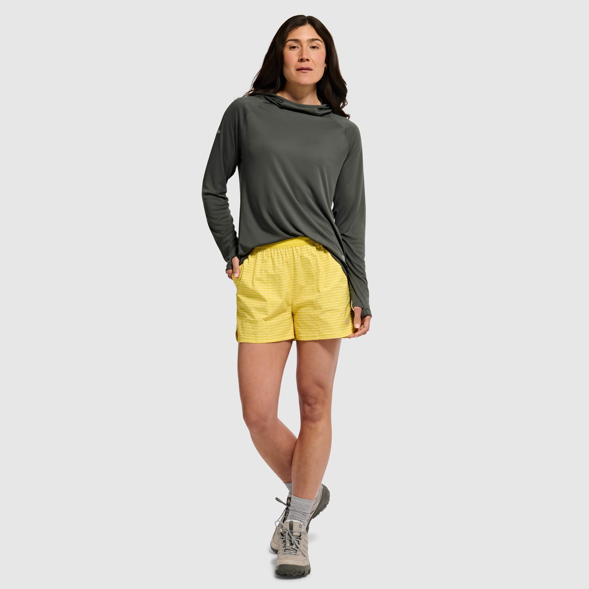 BlackStrap Women's Evap Short paired with the Aspect Hoodie Smoldered #color_sharktooth meadow
