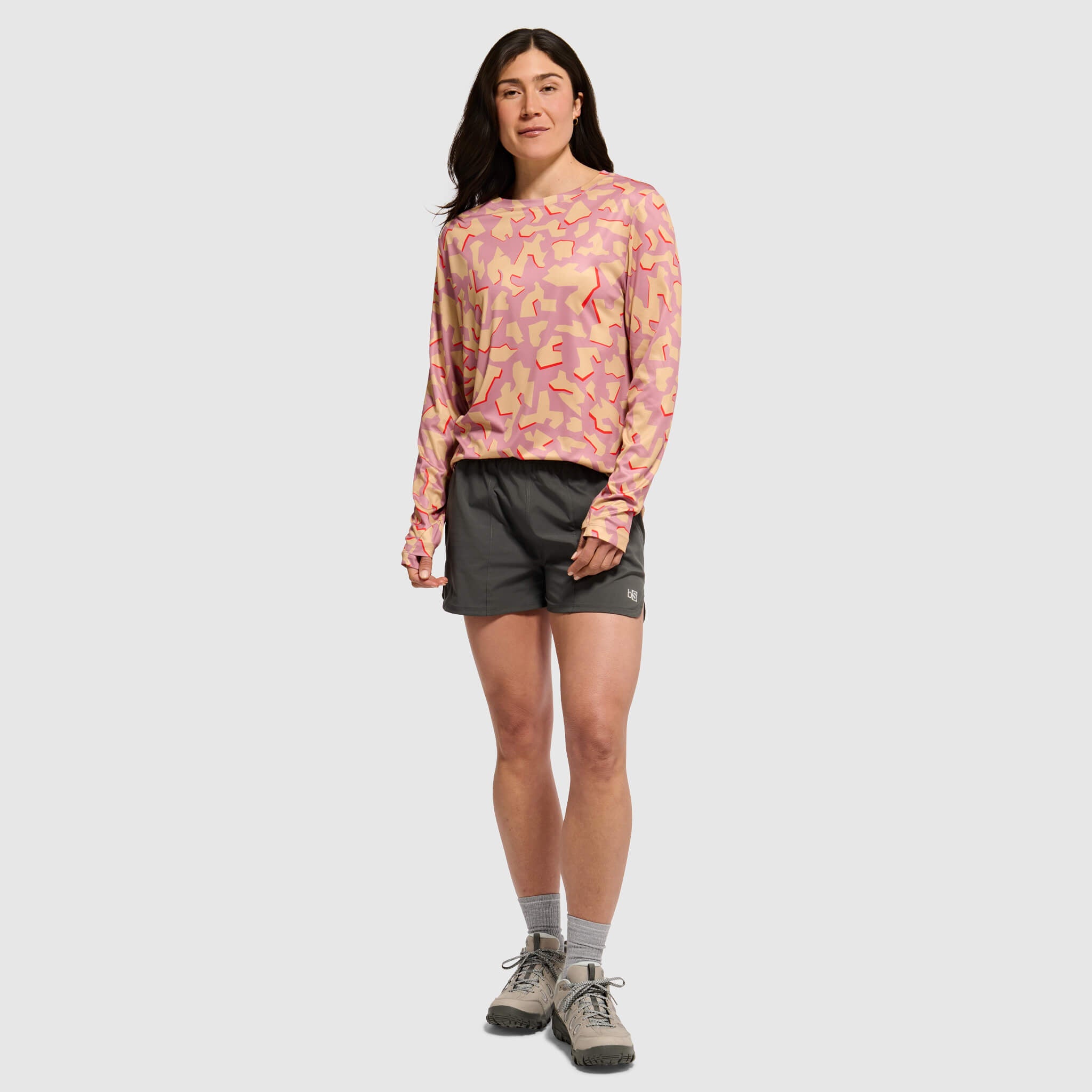 BlackStrap Women's Evap Short paired with the Brackish crewneck dimentical rhododendron #color_smoldered