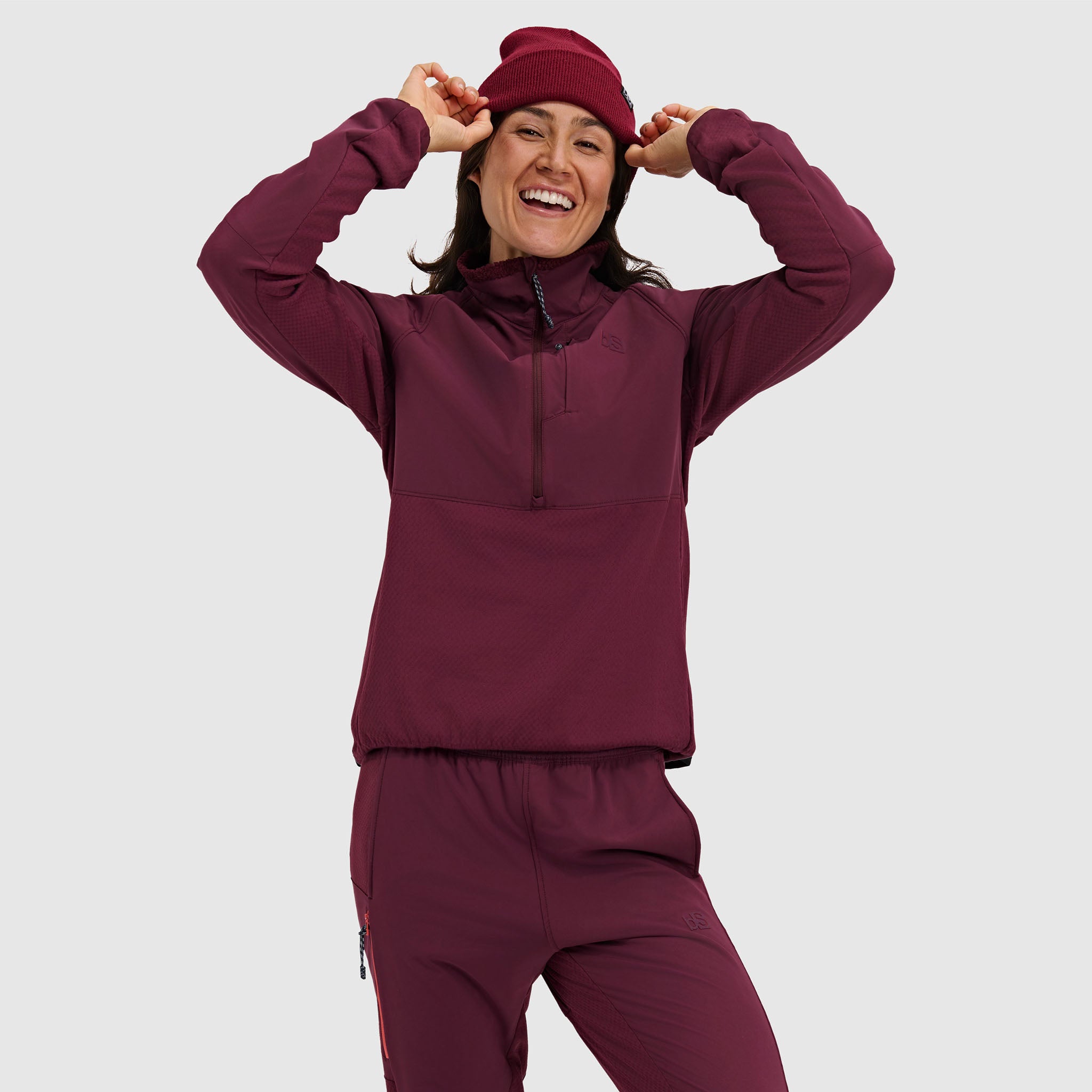 BlackStrap Women's Tribrid Grid Fleece Half Snap Pullover #color_cherry