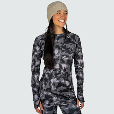 Women's Cloudchaser Base Layer Crewneck BlackStrap #color_feathers-mono