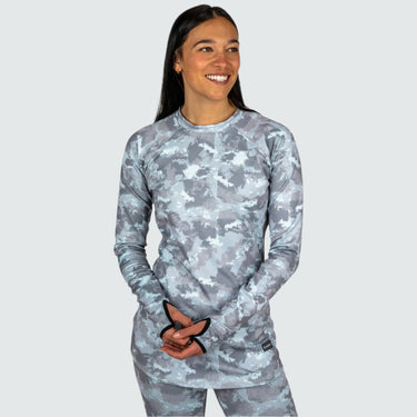 Women's Cloudchaser Base Layer Crewneck BlackStrap #color_terrain-clouds