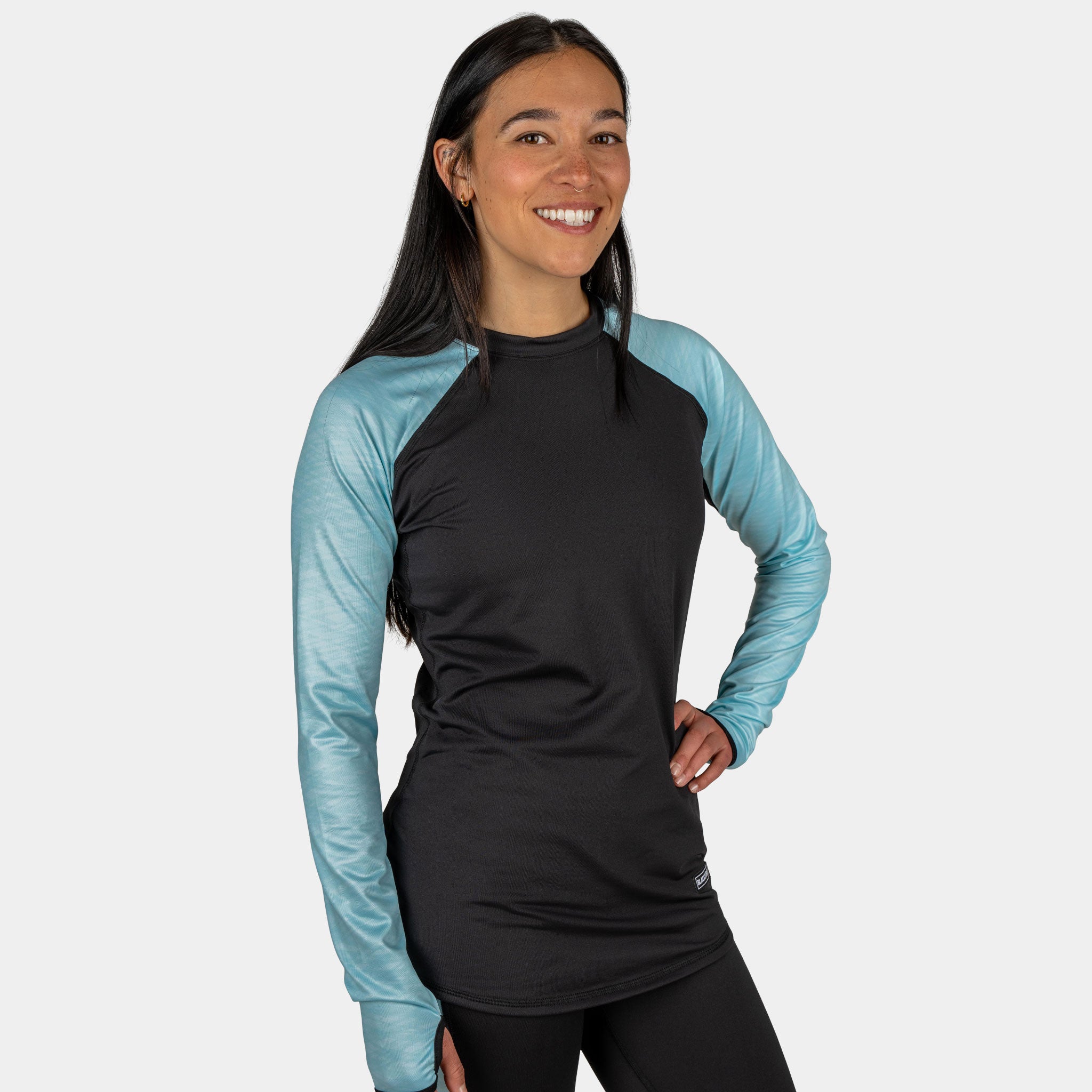 Women's Therma Base Layer Crewneck BlackStrap #color_hatched teal