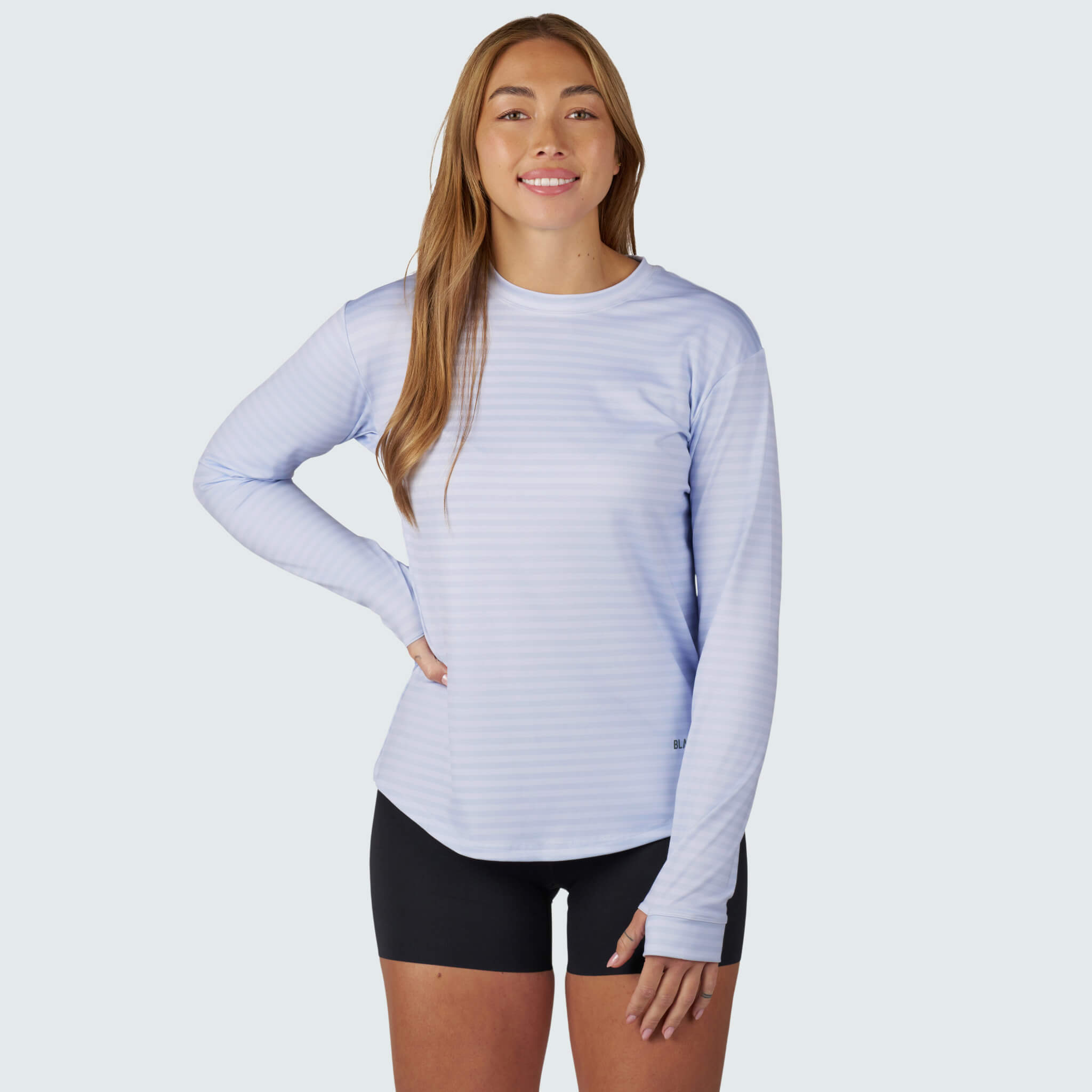 Women's Brackish Crewneck Long Sleeve BlackStrap #color_stripes-flax