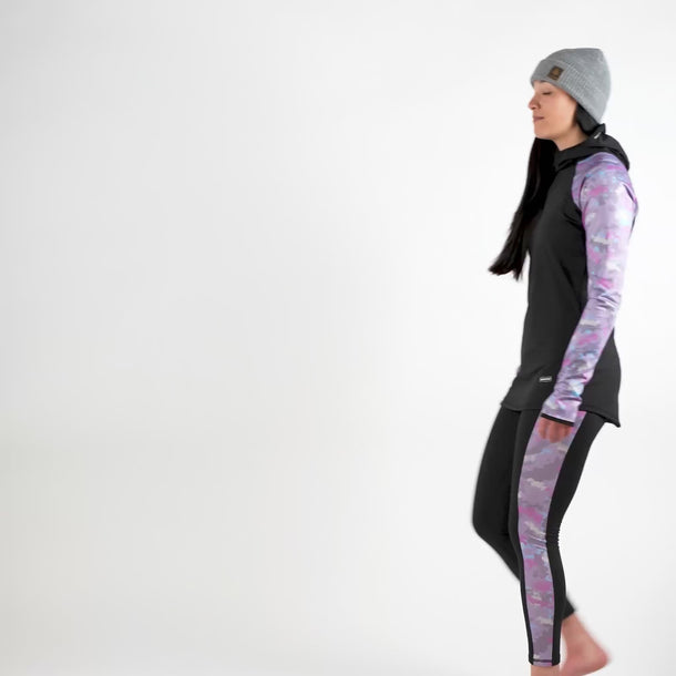 Modeling Women's Blackstrap Therma Base Layer Leggings Terrain Alpenglow #color_terrain-alpenglow