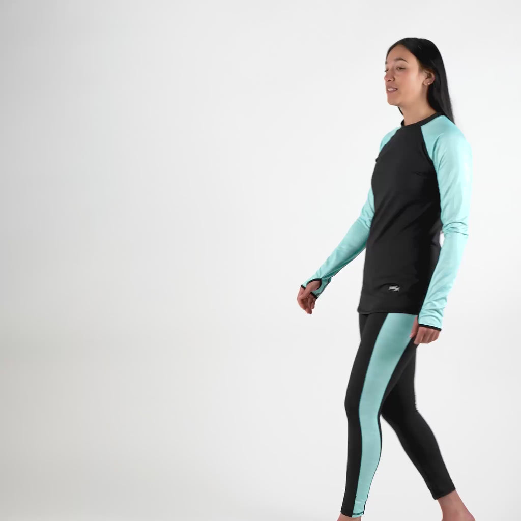 Modeling Women's Blackstrap Therma Base Layer Crew Hatched Teal #color_hatched teal
