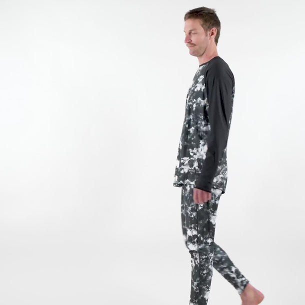 Modeling Men's Blackstrap Skyliner Base Layer Pants Tie Dye Black #color_tie-dye-black